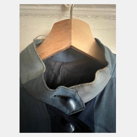 VINTAGE - Blue and Cream Checkered Drape Coat - Picture 6 of 13